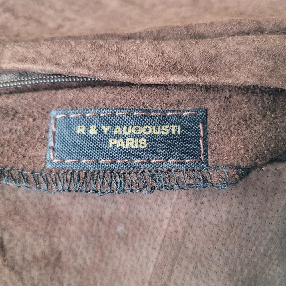 R & Y Augousti Paris Leather &‎ Suede Floral Green Brown 15x15 Throw Pillow RARE